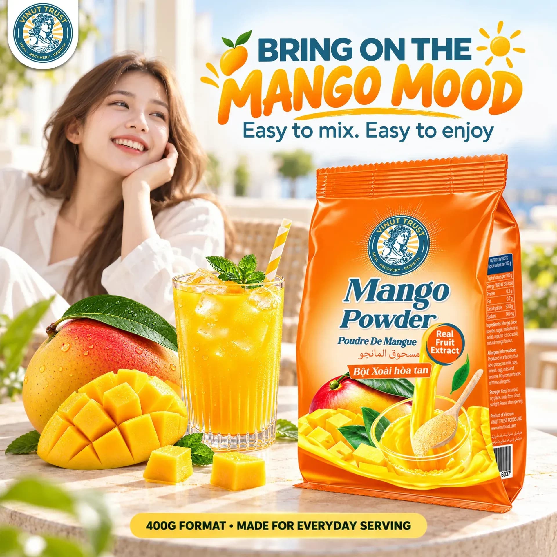 VINUT TRUST Mango Powder with a prepared drink