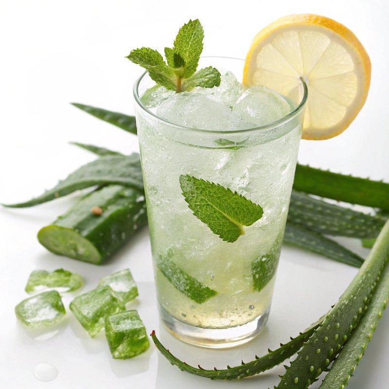 Refreshing lemon and lime aloe vera drink with citrus slices and fresh mint.